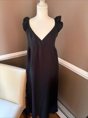 Magaschoni Black V-Neck Maxi Dress with Puff Shoulders
